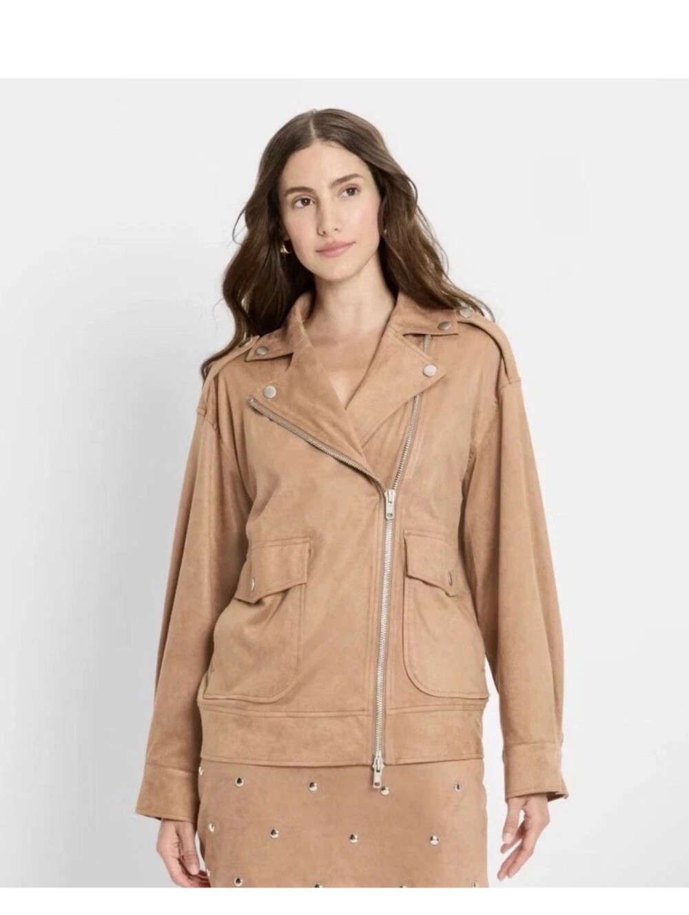 Future Collective Faux Suede Moto Jacket Oversized Women’s MSRP $60 Size L